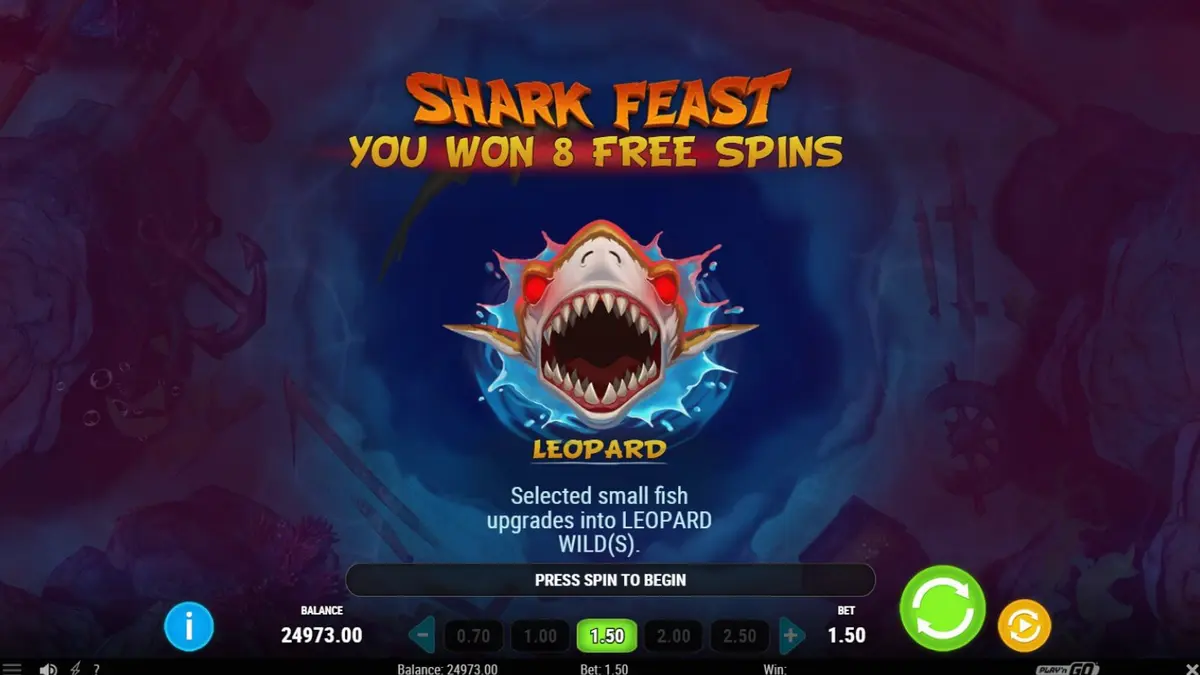 Megadon Triple Threat slot gameplay dengan tema hiu predator di bawah laut