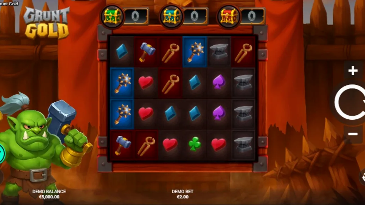 Tampilan visual slot Grunt Gold dengan tema orc dan harta karun